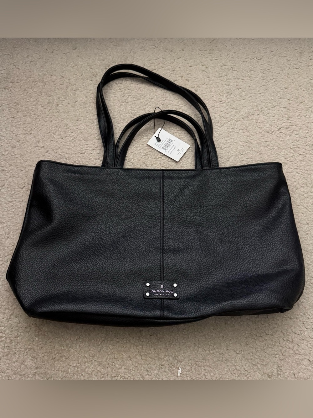 London Fog Black Pebbled Leather Tote with Dual Handles